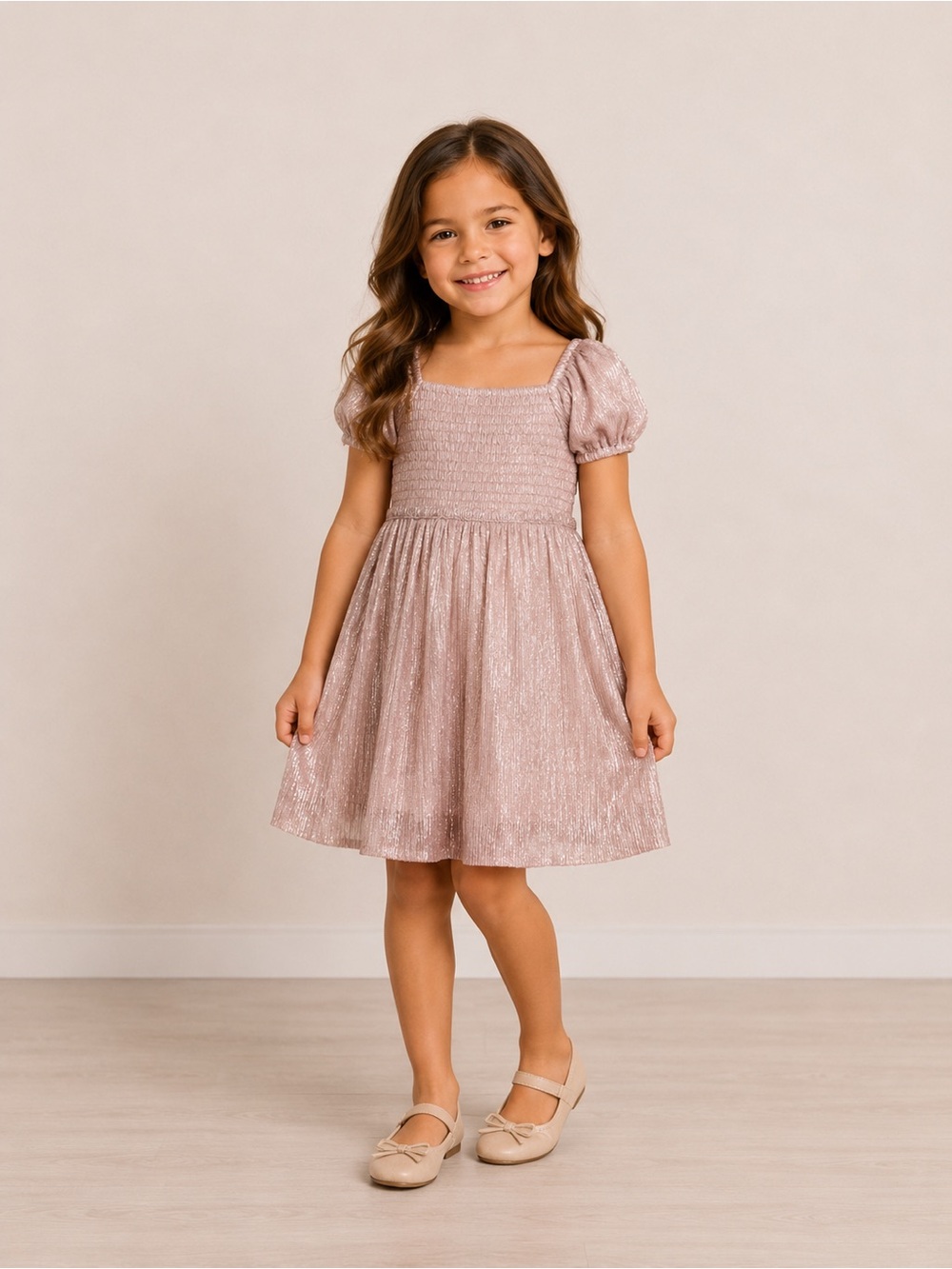 J Crew Cuts Sparkle Smocked Puff-Sleeve Dress Girls 4 Holiday Wedding